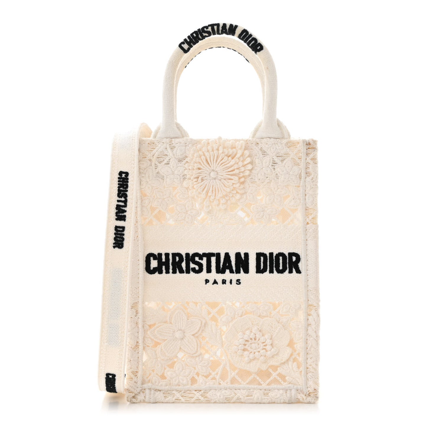 Embroidered D-Lace Mini Book Tote Phone Bag White Black