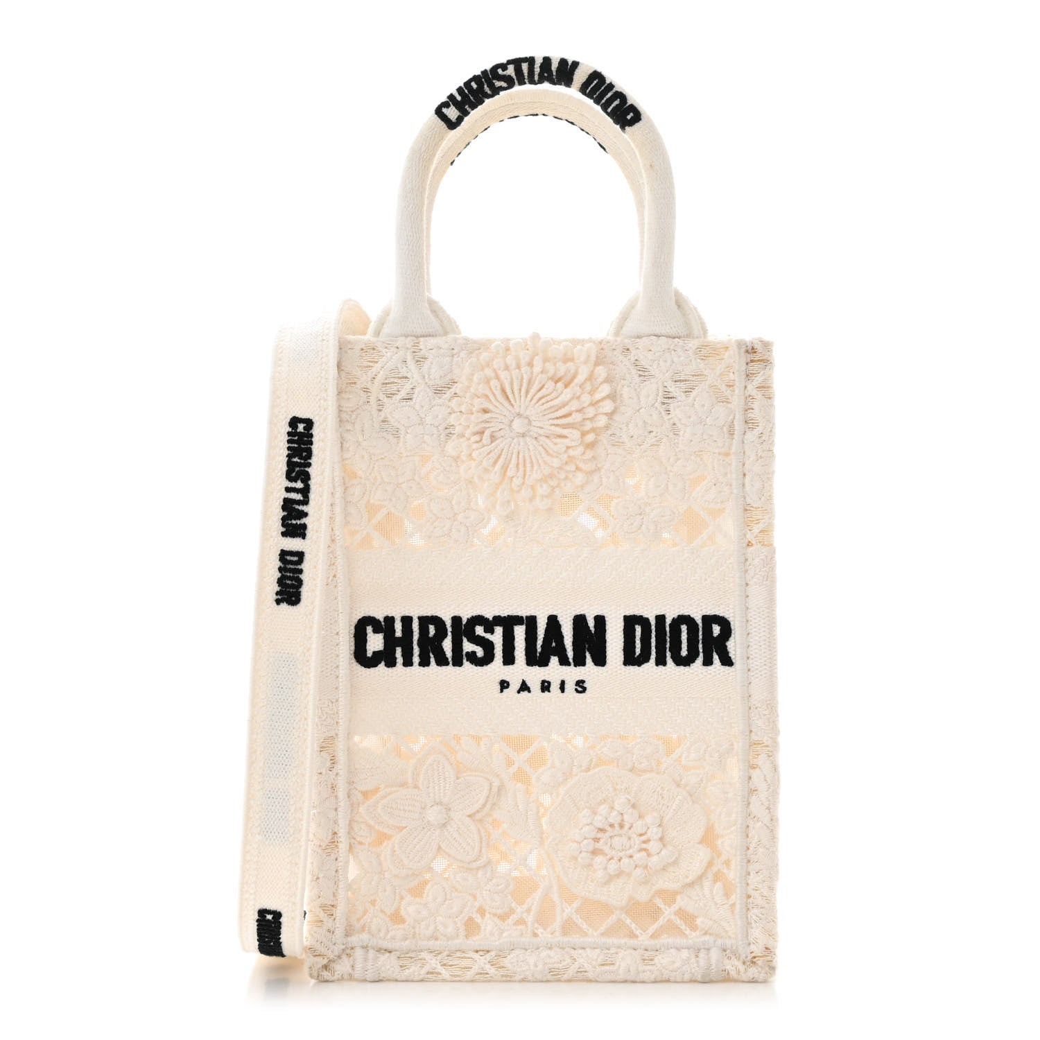 Christian Dior Embroidered D-Lace Mini Book Tote Phone Bag White Black 1 of 11