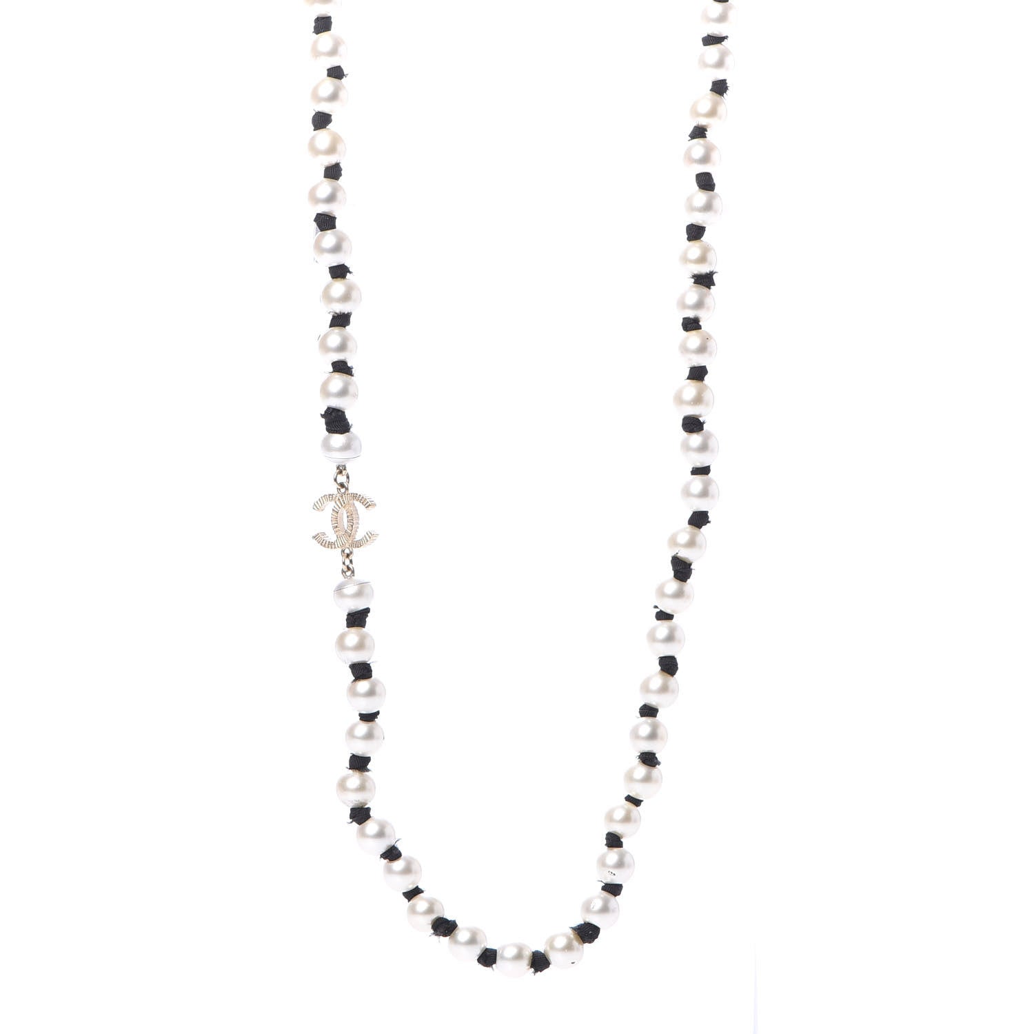 Chanel Pearl Grosgrain CC Long Necklace Gold 1 of 6