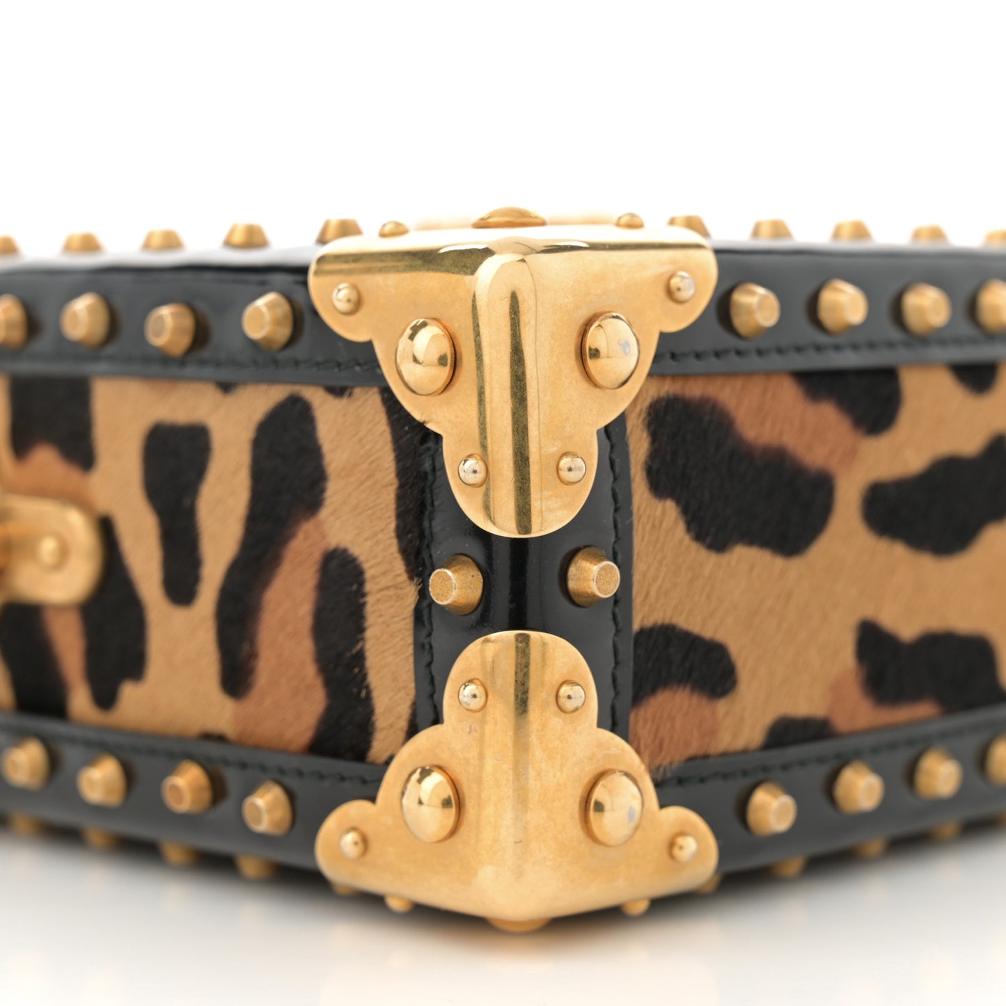 Calfskin Calf Hair Leopard Print Studded Chain Crossbody Bag Black