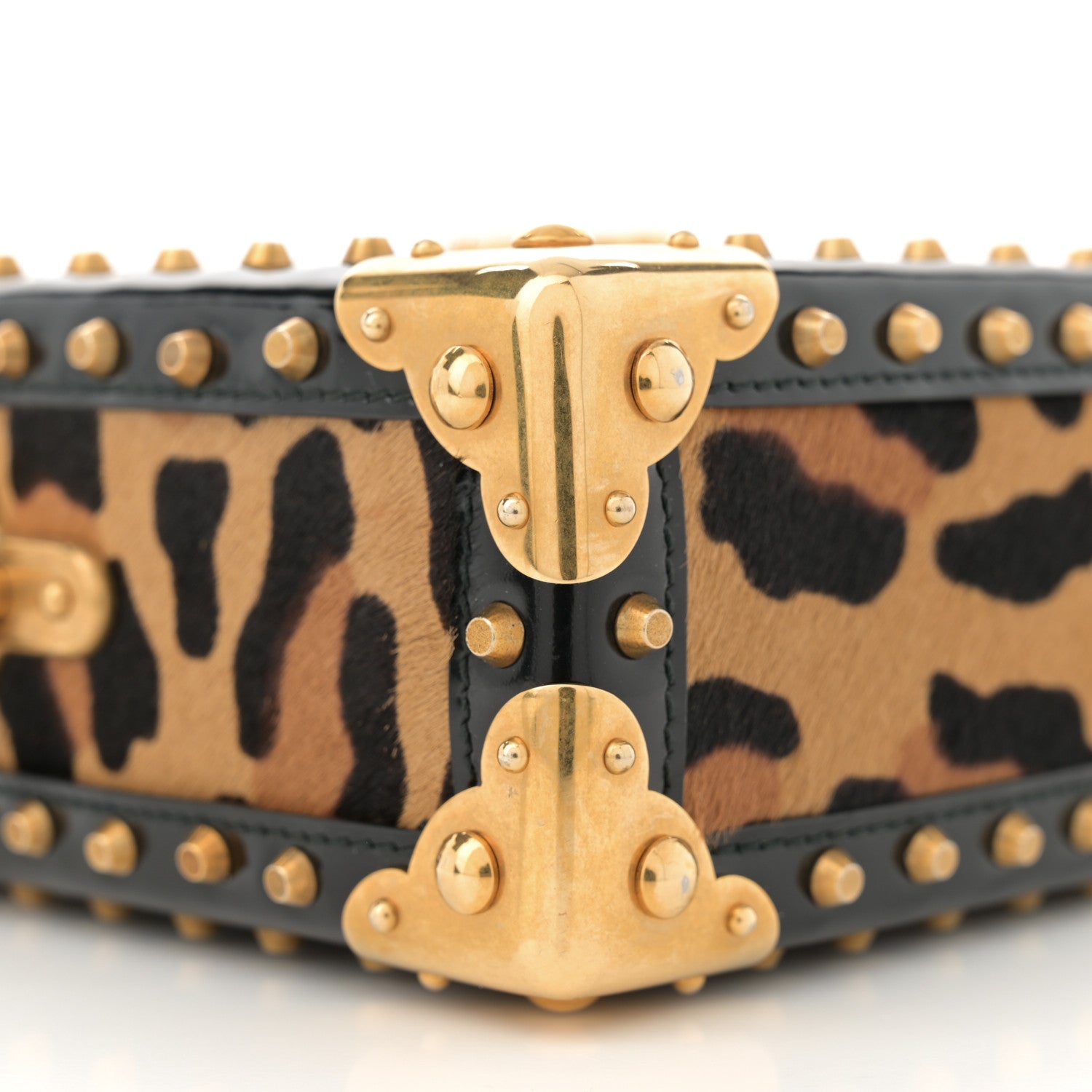 Prada Calfskin Calf Hair Leopard Print Studded Chain Crossbody Bag Black 9 of 10