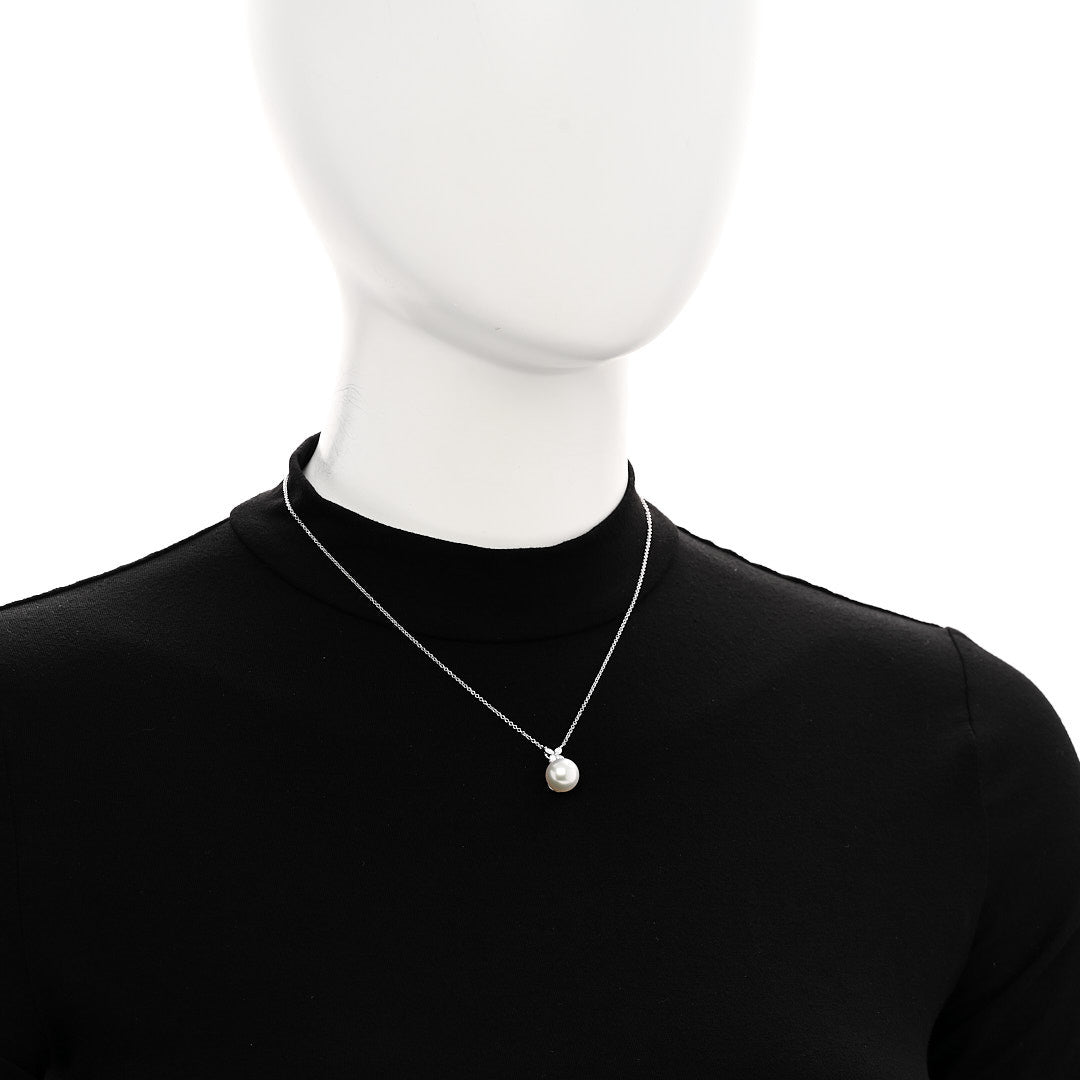Tiffany Platinum Cultured Pearl Diamond 10-11mm Victoria Pendant Necklace 2 of 5