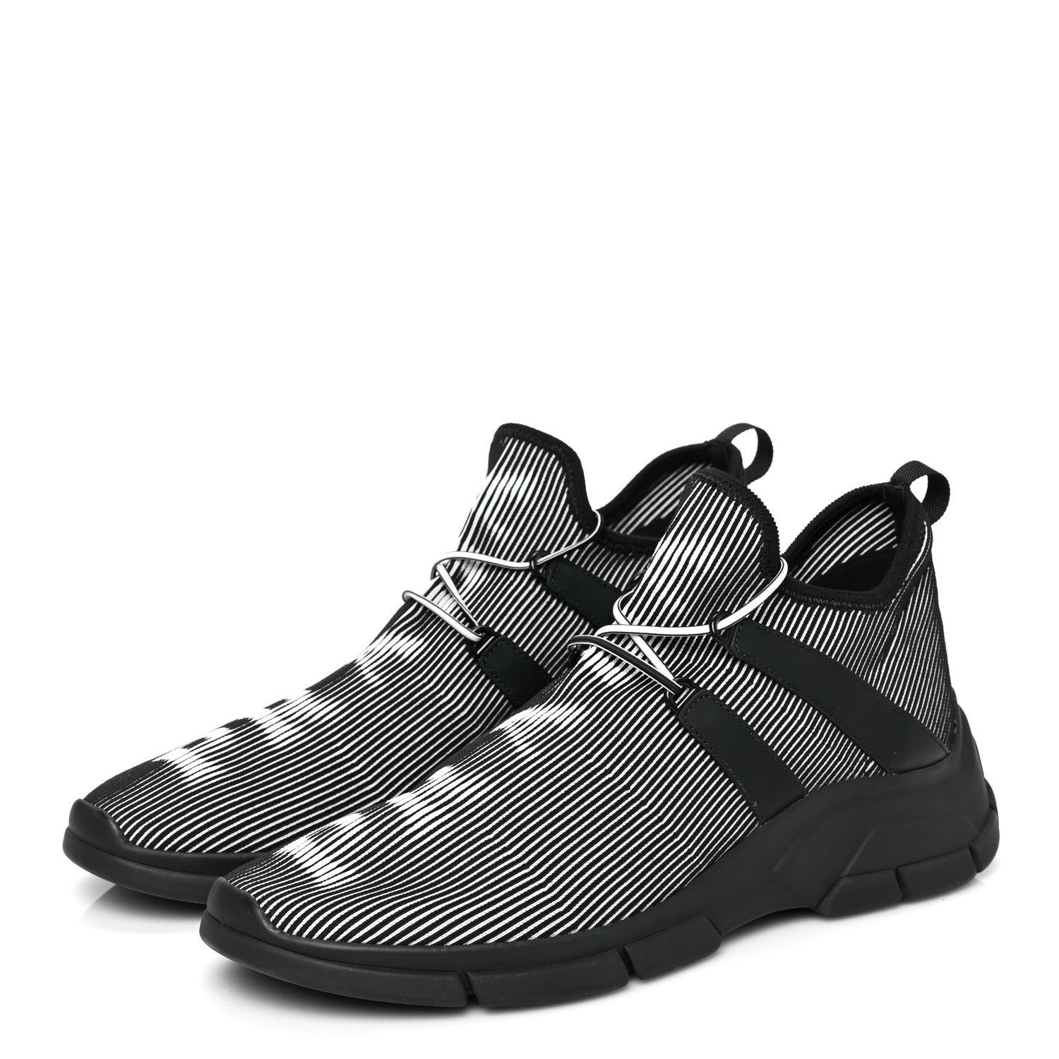 Prada Knit Fabric Mens Logo Sneakers 9 Black White 3 of 8