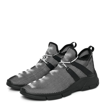 Prada Knit Fabric Mens Logo Sneakers 9 Black White 3 of 8