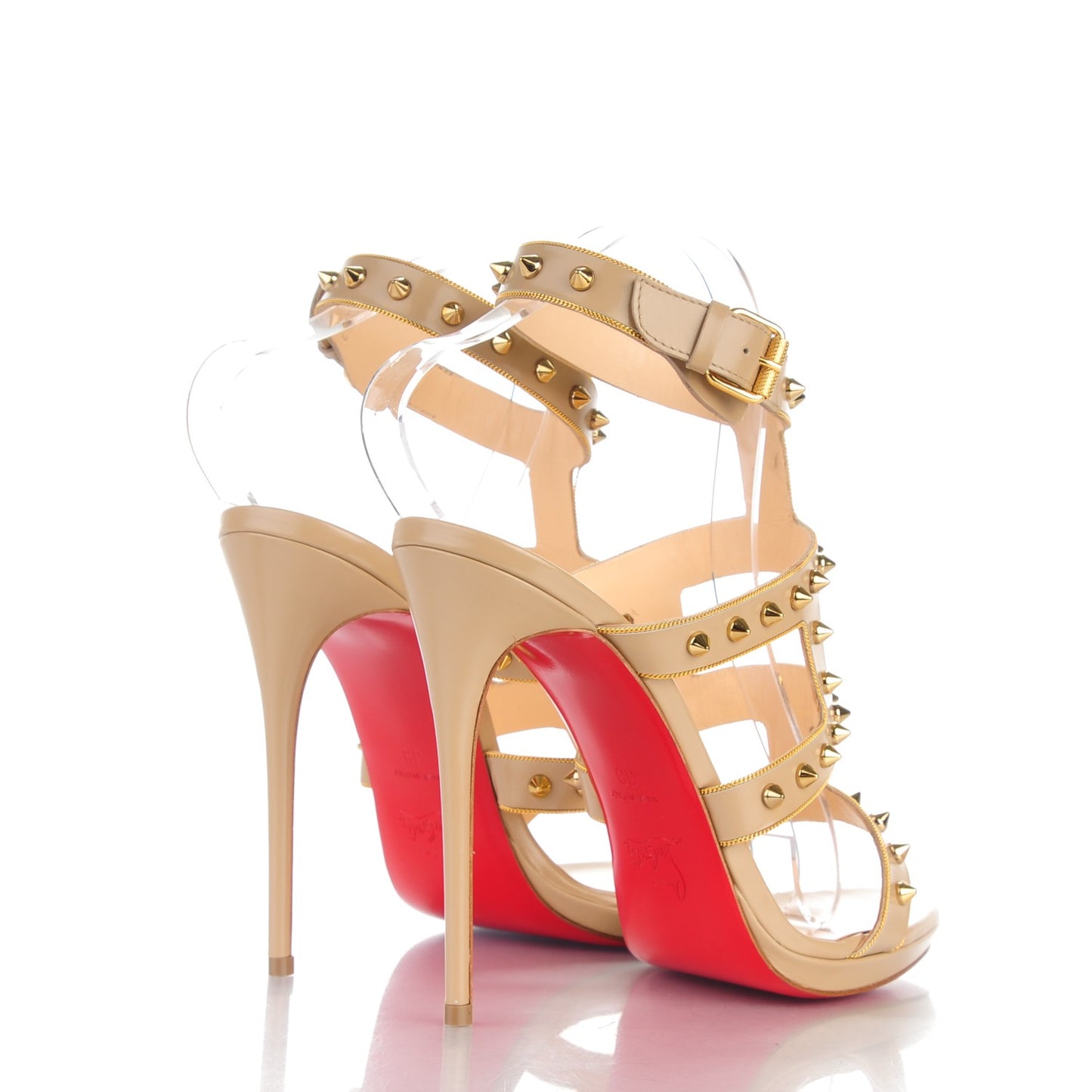 Jazz Calfskin Sexystrapi 120 Spiked Sandals 39 Beige Gold