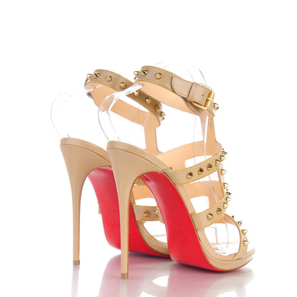 Christian Louboutin Jazz Calfskin Sexystrapi 120 Spiked Sandals 39 Beige Gold 4 of 7