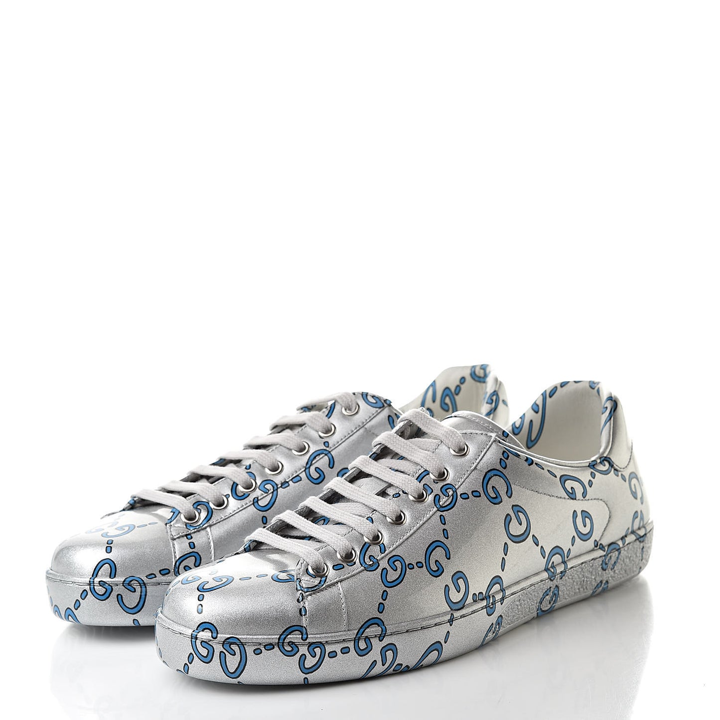 Miro Rubber Wax GucciGhost Print Mens New Ace Sneakers 8 Silver