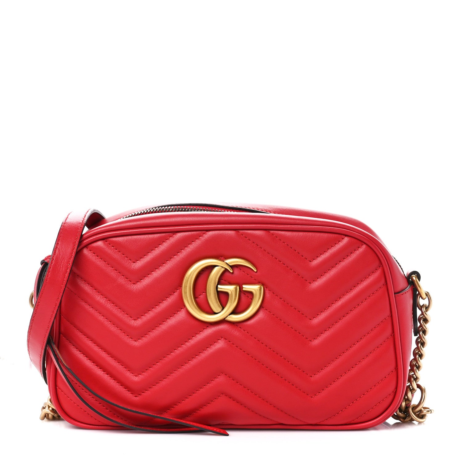 Gucci Calfskin Matelasse Small GG Marmont Chain Shoulder Bag Hibiscus Red 1 of 11