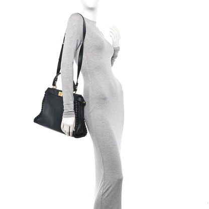 Fendi Vitello Seta Lace Up Medium Peekaboo Iconic Satchel Black 2 of 11