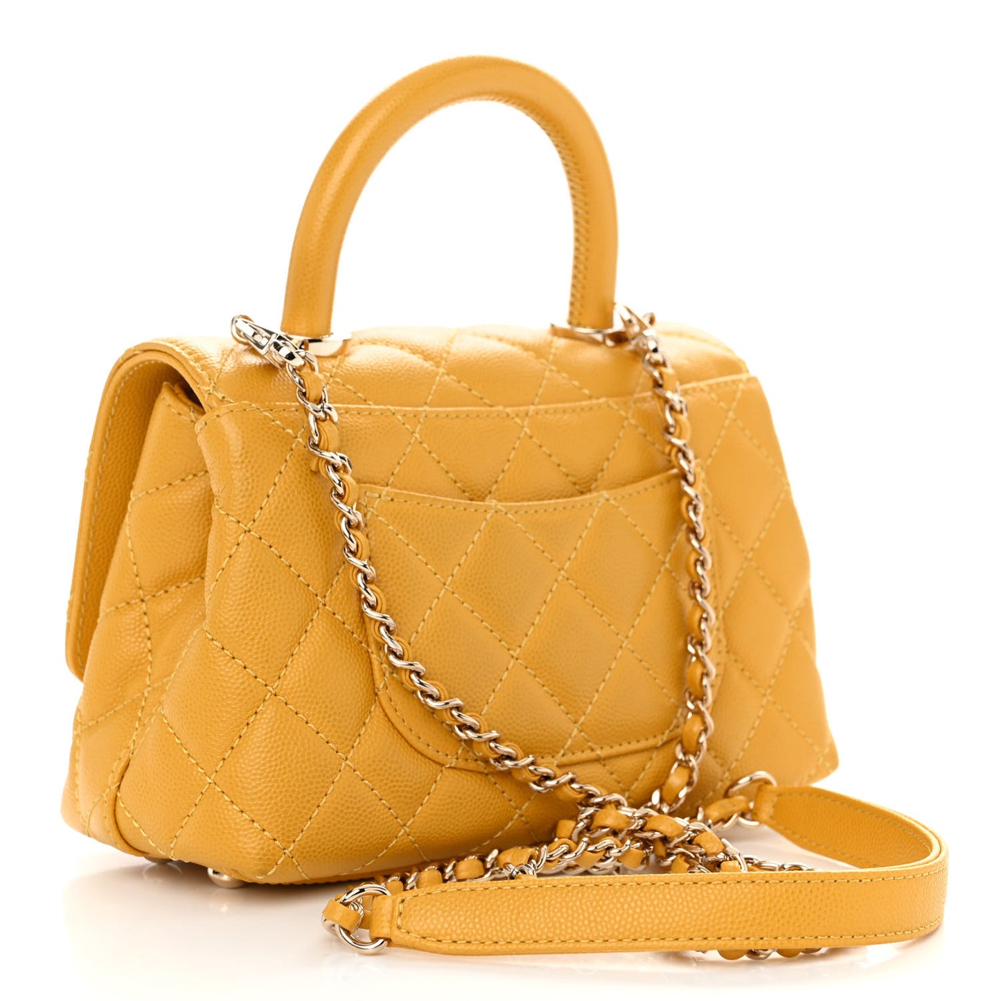 Caviar Quilted Extra Mini Coco Handle Flap Yellow