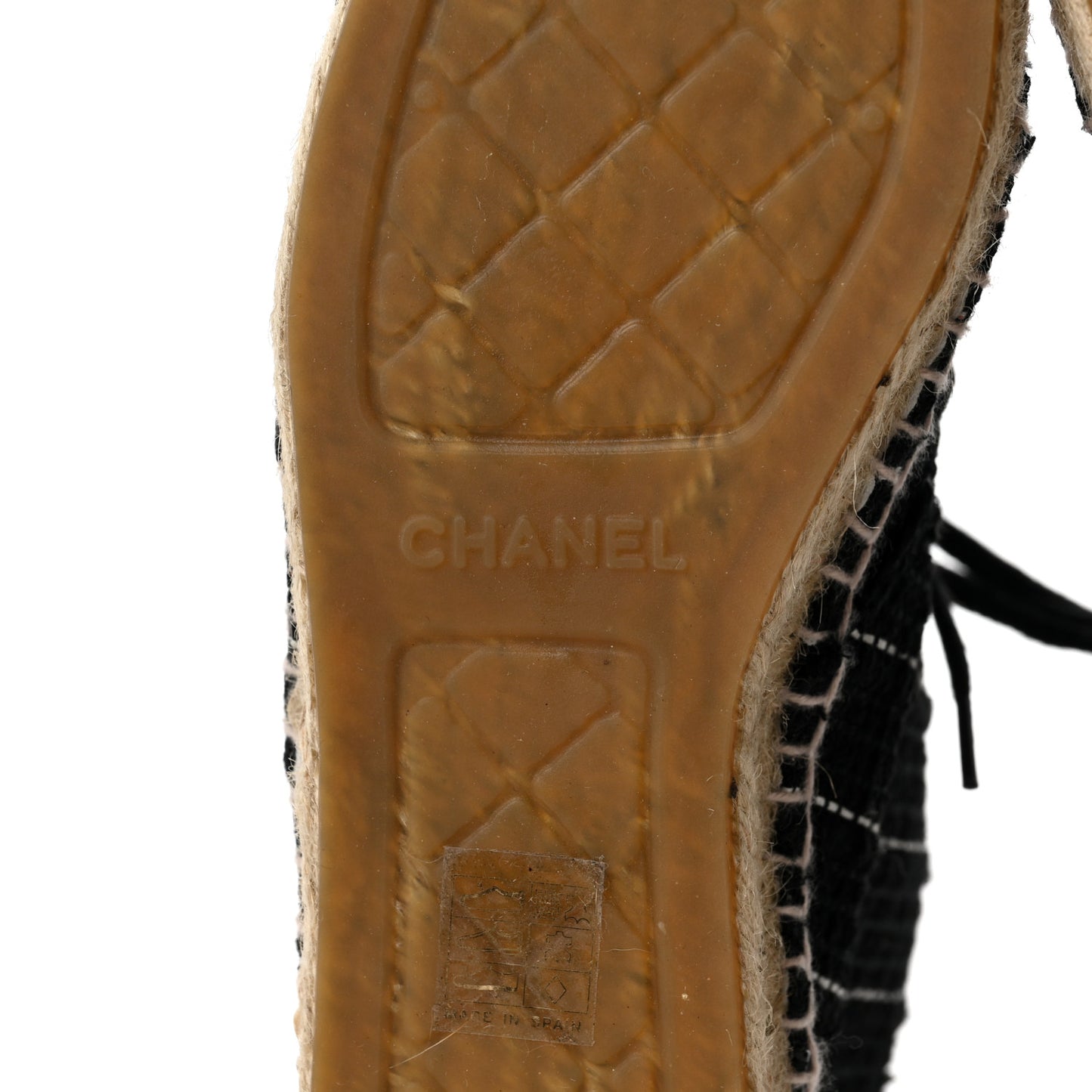Tweed Calfskin Patent CC Lace Up Espadrilles 38 Black