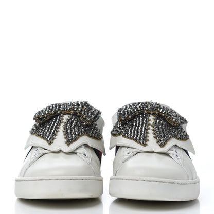 Gucci Calfskin Ayers Web Womens Ace Bow Lace Sneakers 37.5 White 2 of 21