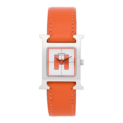 Hermes Stainless Steel Swift 21mm Heure H Hour Quartz Watch Orange 1 of 5