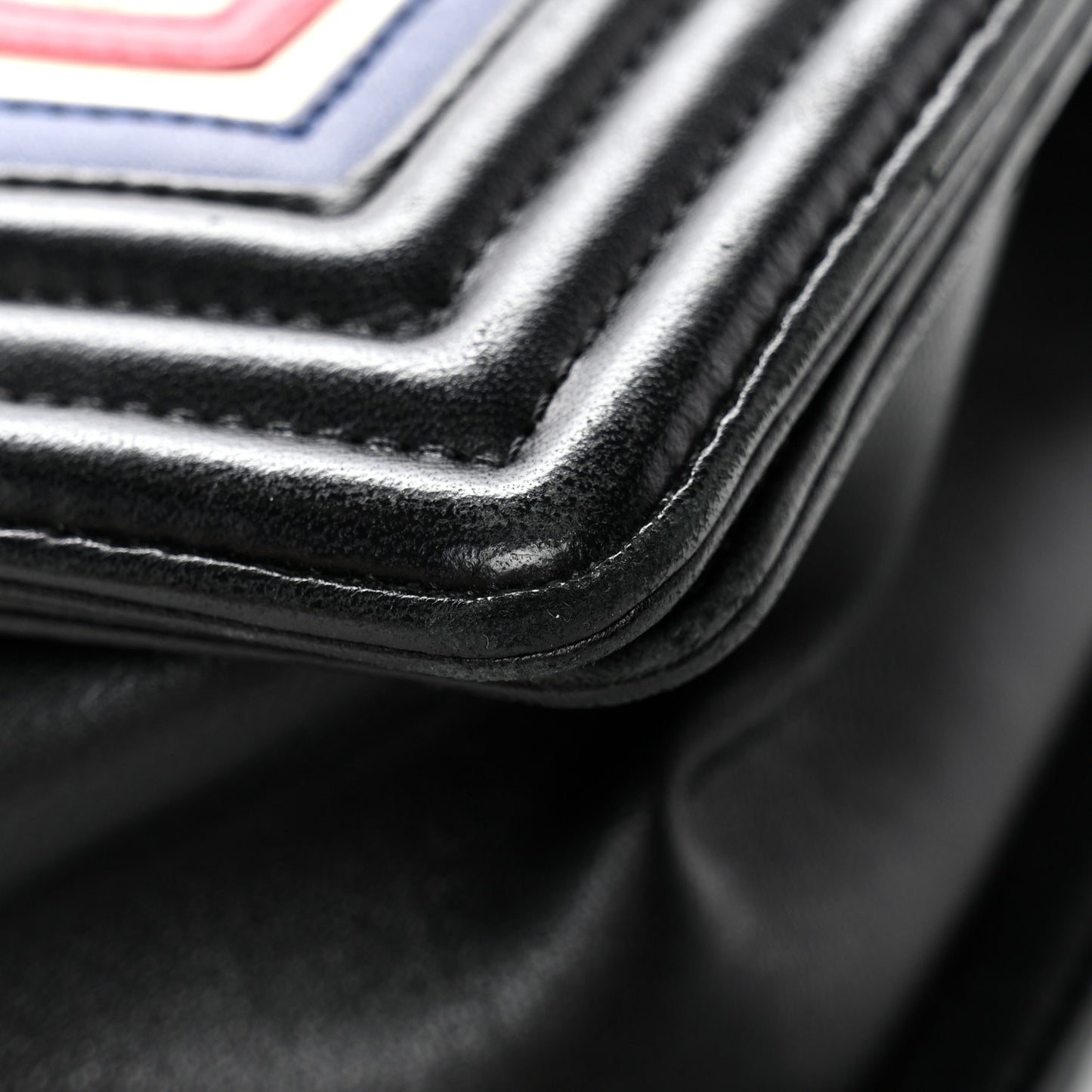 Lambskin Quilted Crest Embellished Medium Boy Flap Black White Blue
