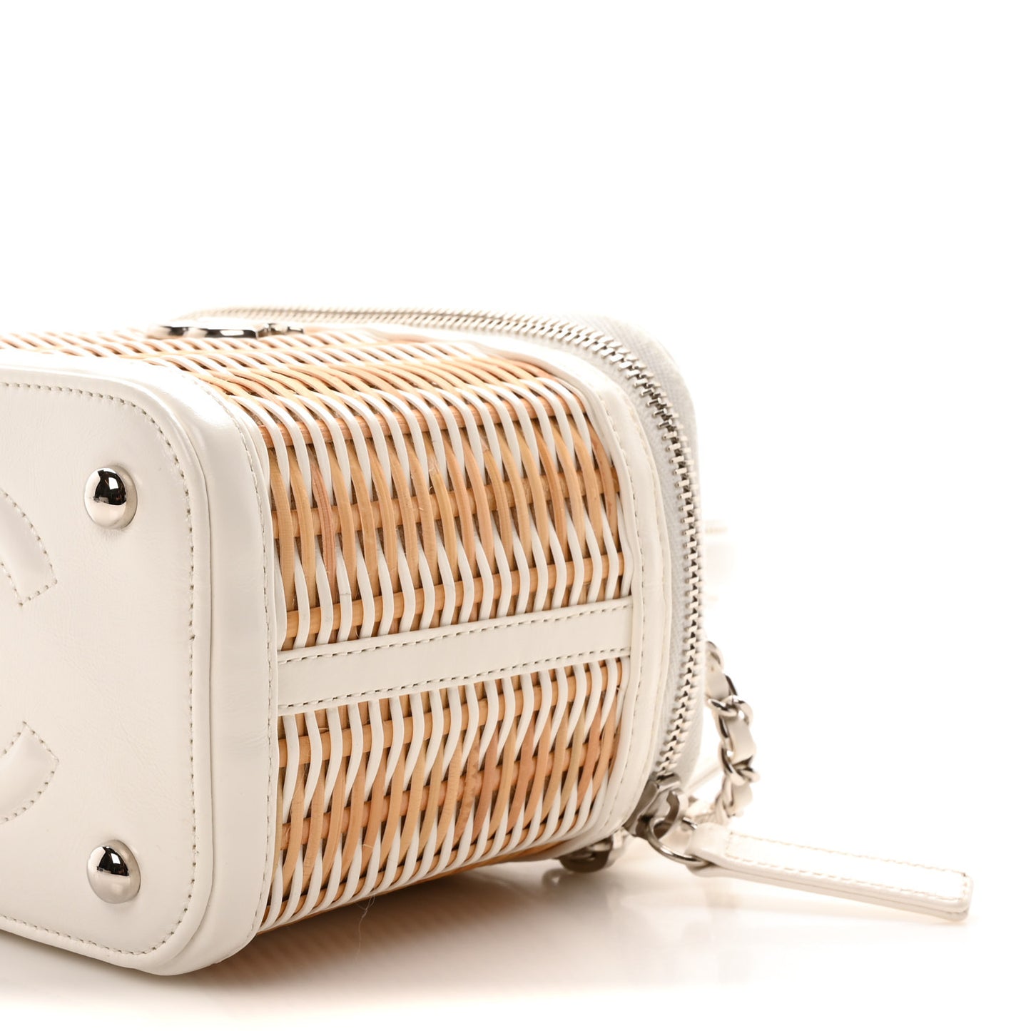 Calfskin Raffia Small Vanity Case Bag White Beige
