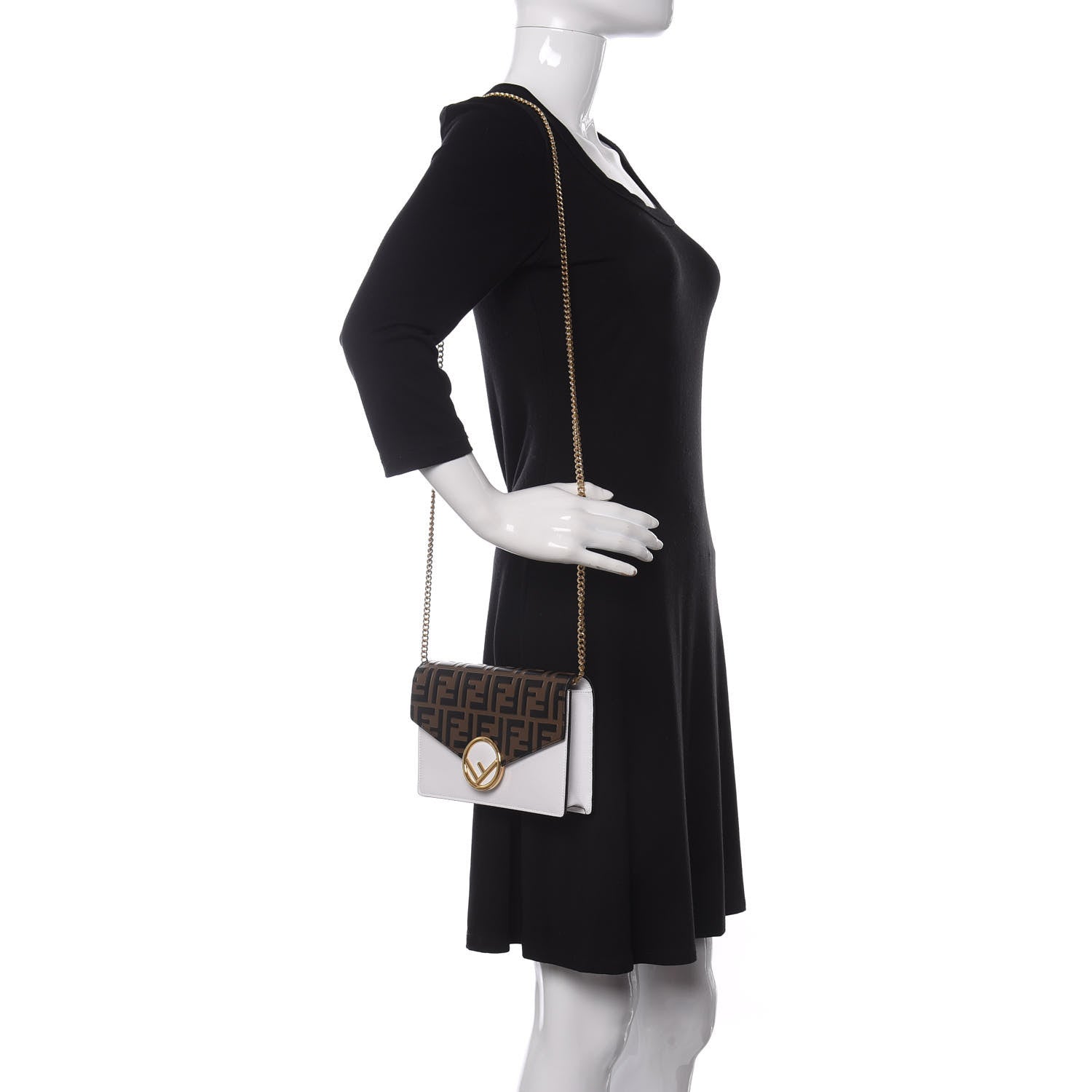 Fendi Vitello Cruise F is Fendi FF 1974 Embossed Medium Envelope Wallet On Chain Optical White Maya Black 2 of 10