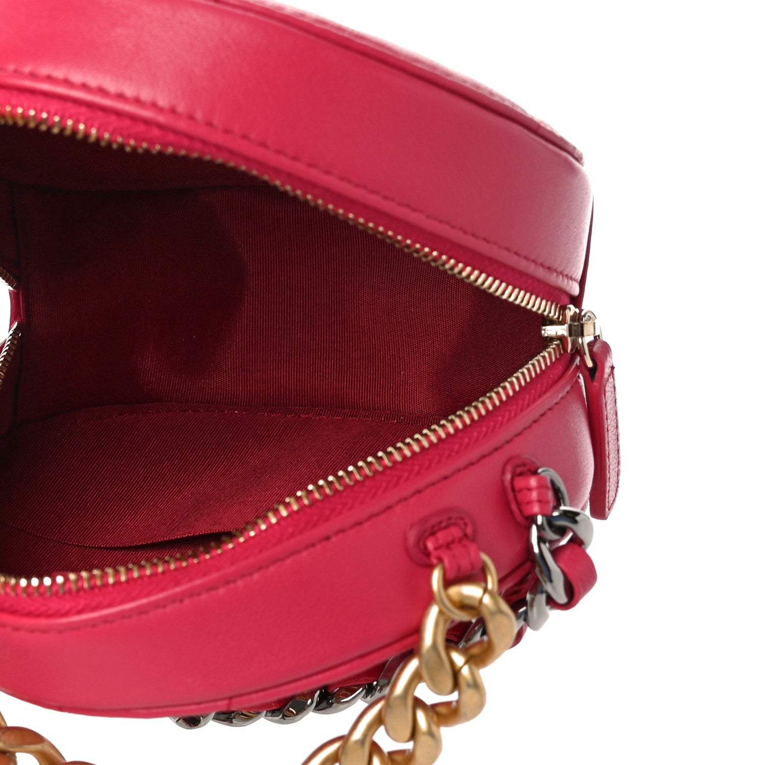 Chanel Goatskin Quilted Chanel 19 Round Clutch With Chain Dark Pink 5 of 11