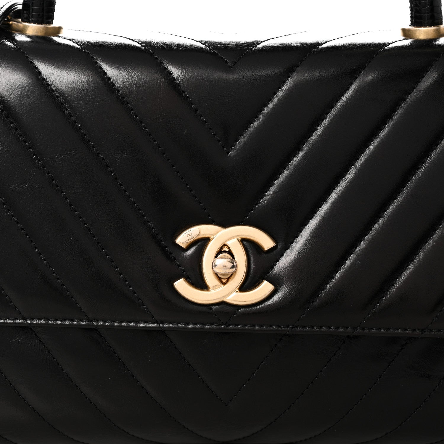 Chanel Calfskin Lizard Chevron Quilted Small Coco Handle Flap Black 8 of 10