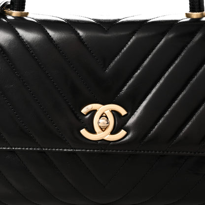 Chanel Calfskin Lizard Chevron Quilted Small Coco Handle Flap Black 8 of 10