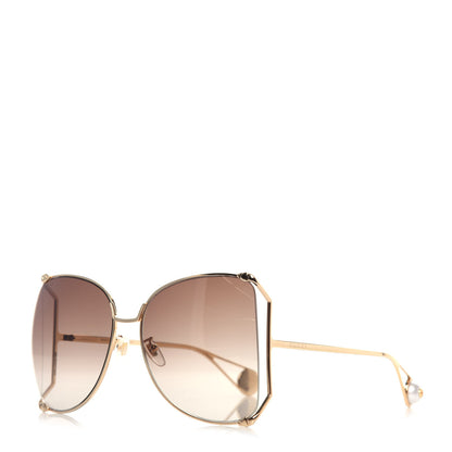 Gucci Oversized Round Sunglasses GG0252S Gold Brown 1 of 8