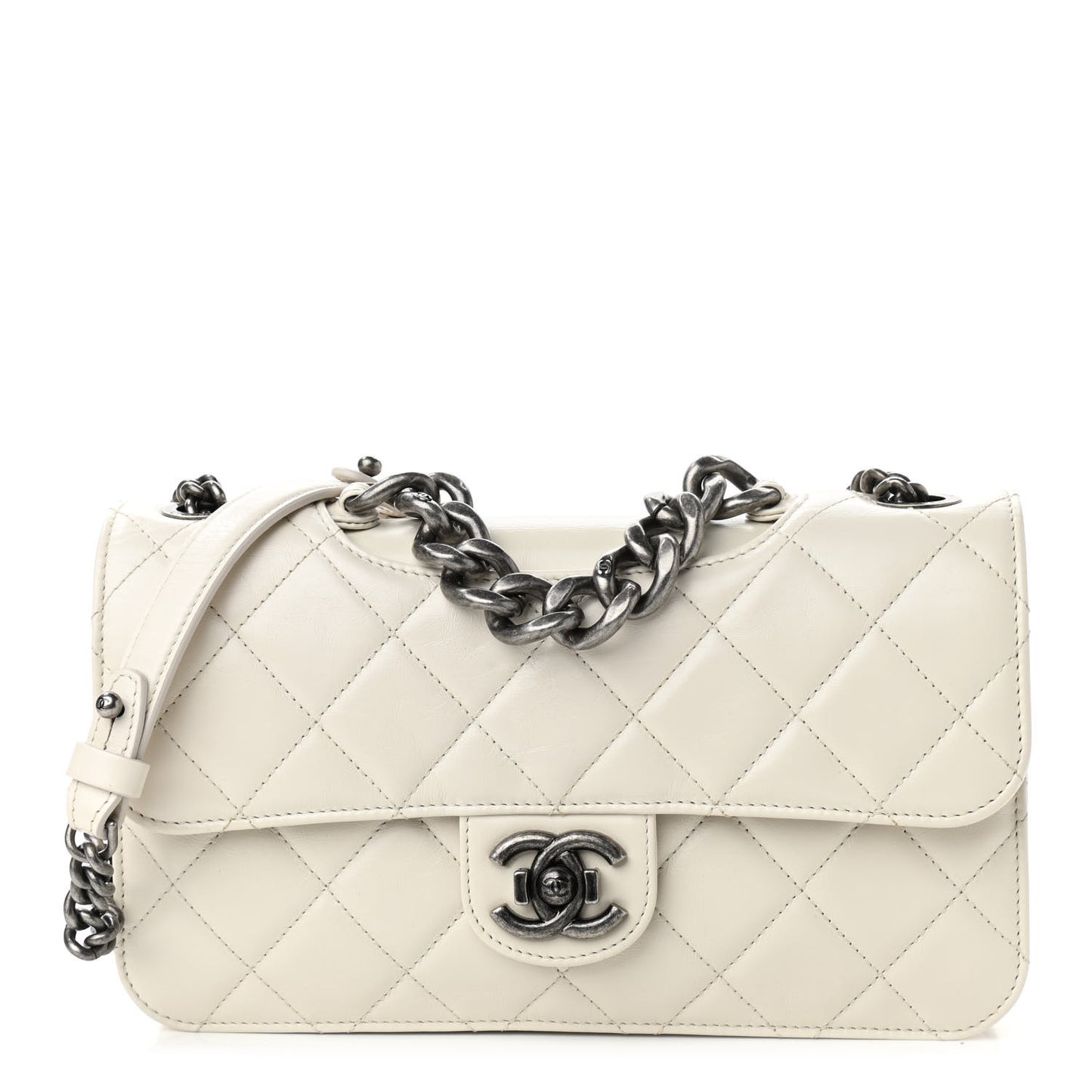 Glazed Calfskin Medium Perfect Edge Flap White
