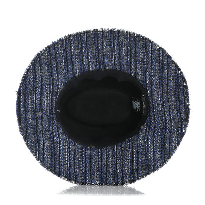 Chanel Tweed Felt CC Fedora Hat S Blue Black 8 of 8