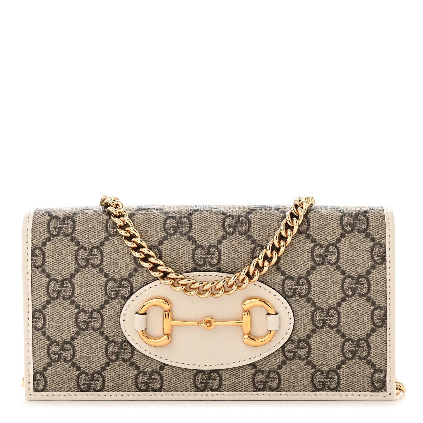 GG Supreme Monogram Azalea Calfskin Horsebit 1955 Wallet On Chain Beige Ebony Mystic White