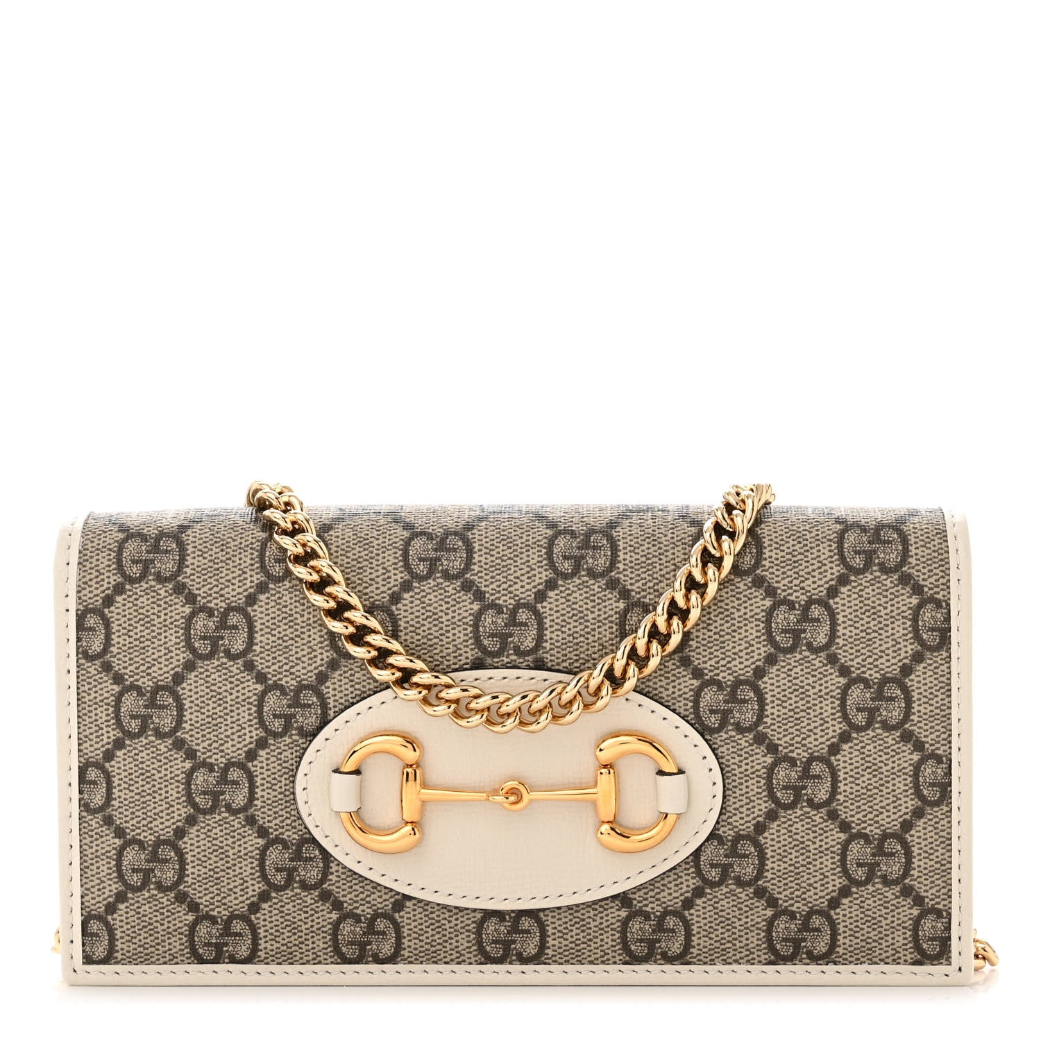Gucci GG Supreme Monogram Azalea Calfskin Horsebit 1955 Wallet On Chain Beige Ebony Mystic White 1 of 11