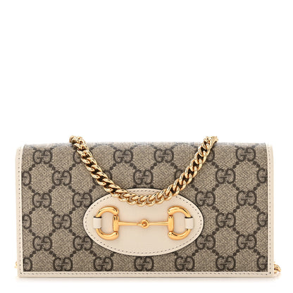 Gucci GG Supreme Monogram Azalea Calfskin Horsebit 1955 Wallet On Chain Beige Ebony Mystic White 1 of 11