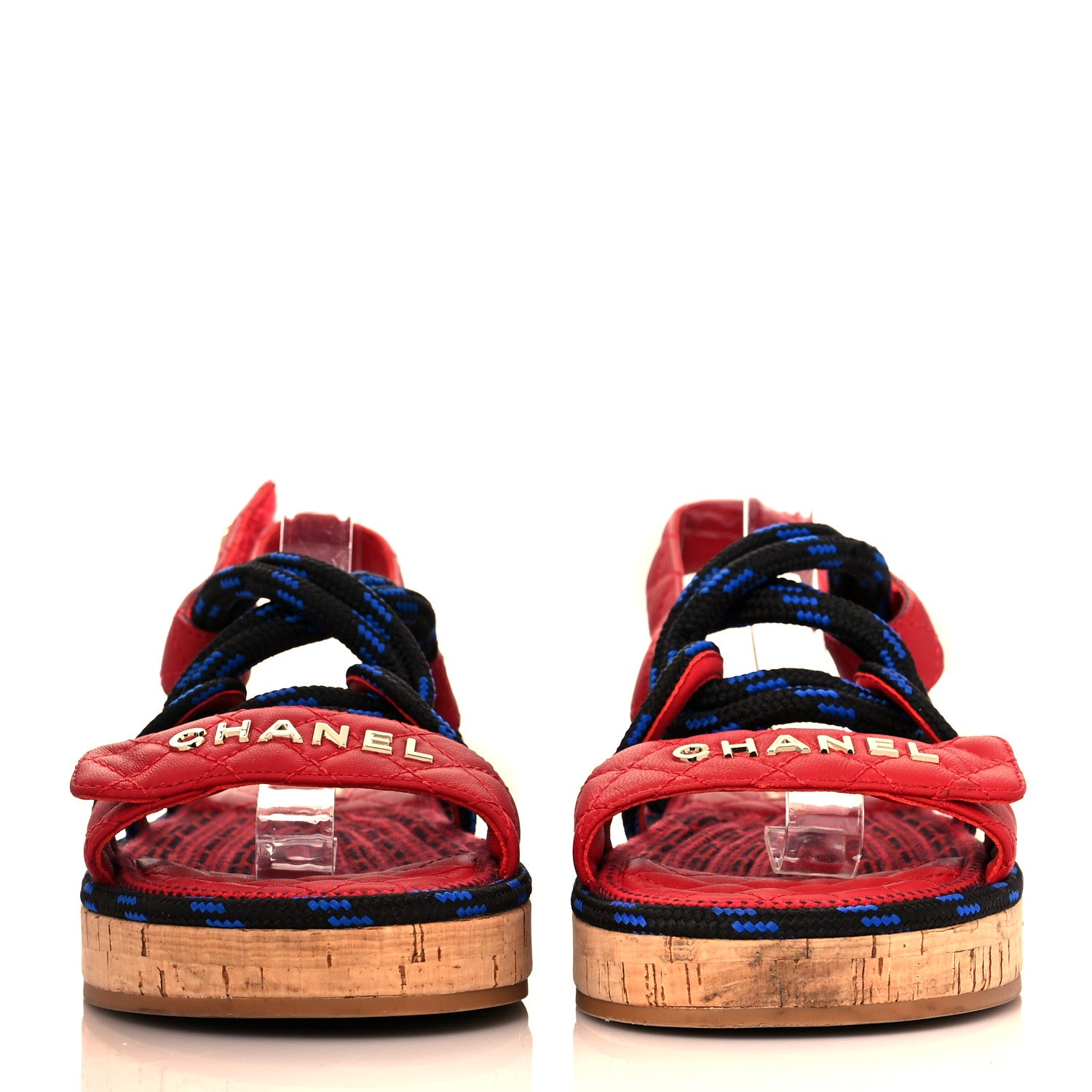 Chanel Cord Lambskin Quilted Logo Sandals 37 Red Blue 2 of 10