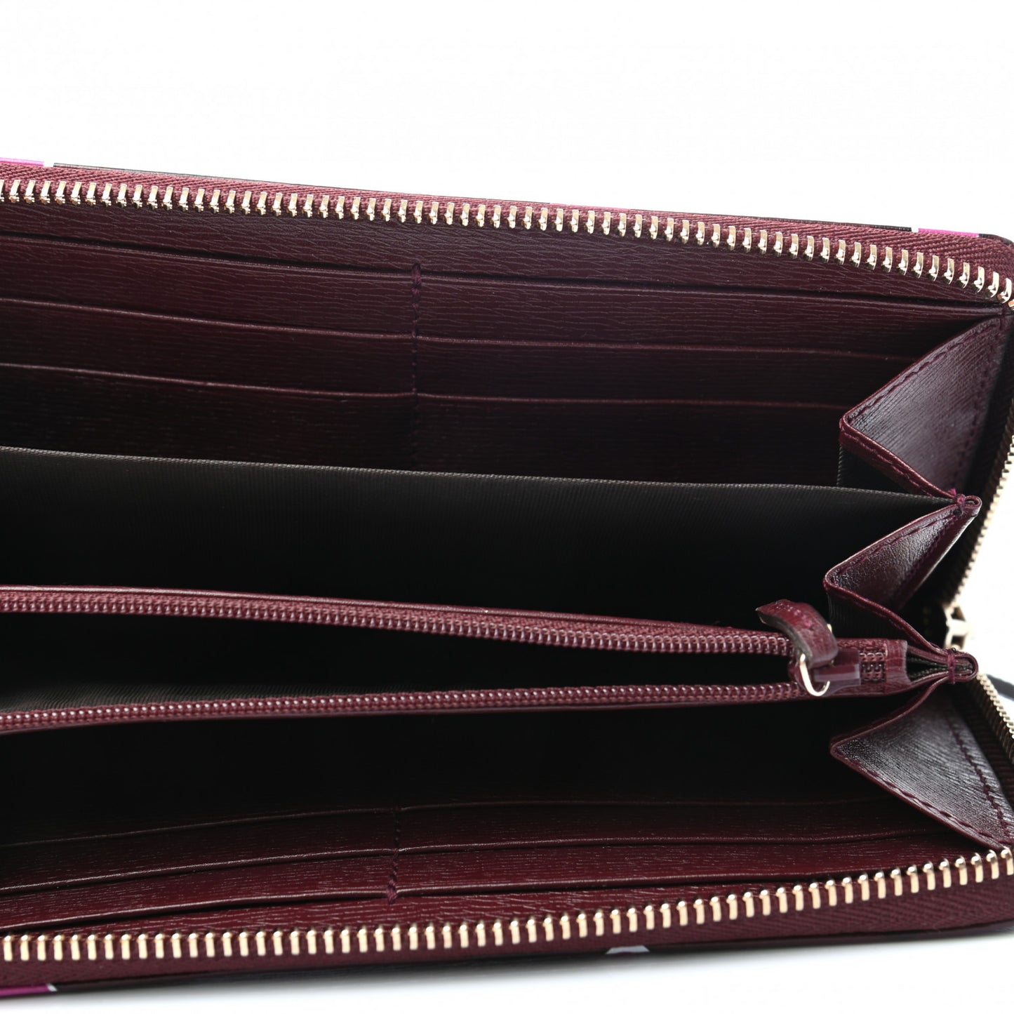 Calfskin Heartbeat Print Zip Around Wallet New Wine