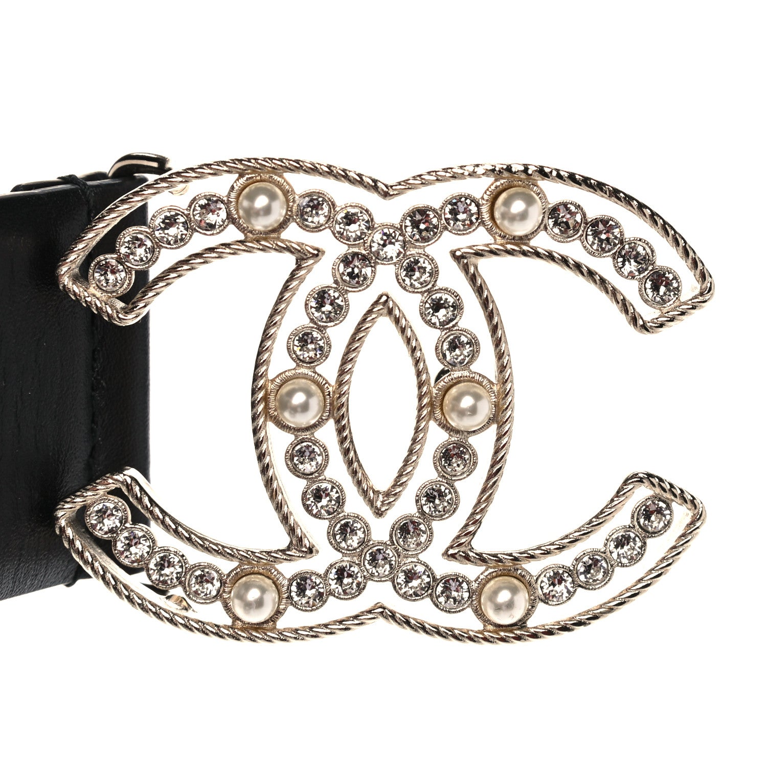 Chanel Pearl Crystal Sparkling Pearls CC Belt 90 36 Black 7 of 8