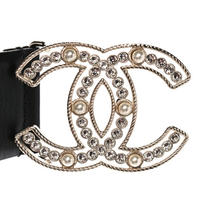Chanel Pearl Crystal Sparkling Pearls CC Belt 90 36 Black 7 of 8