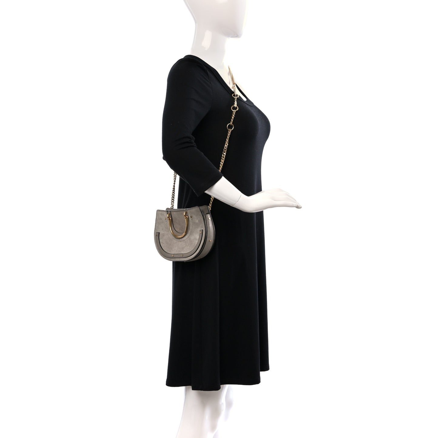Calfskin Suede Medium Pixie Shoulder Bag Motty Grey