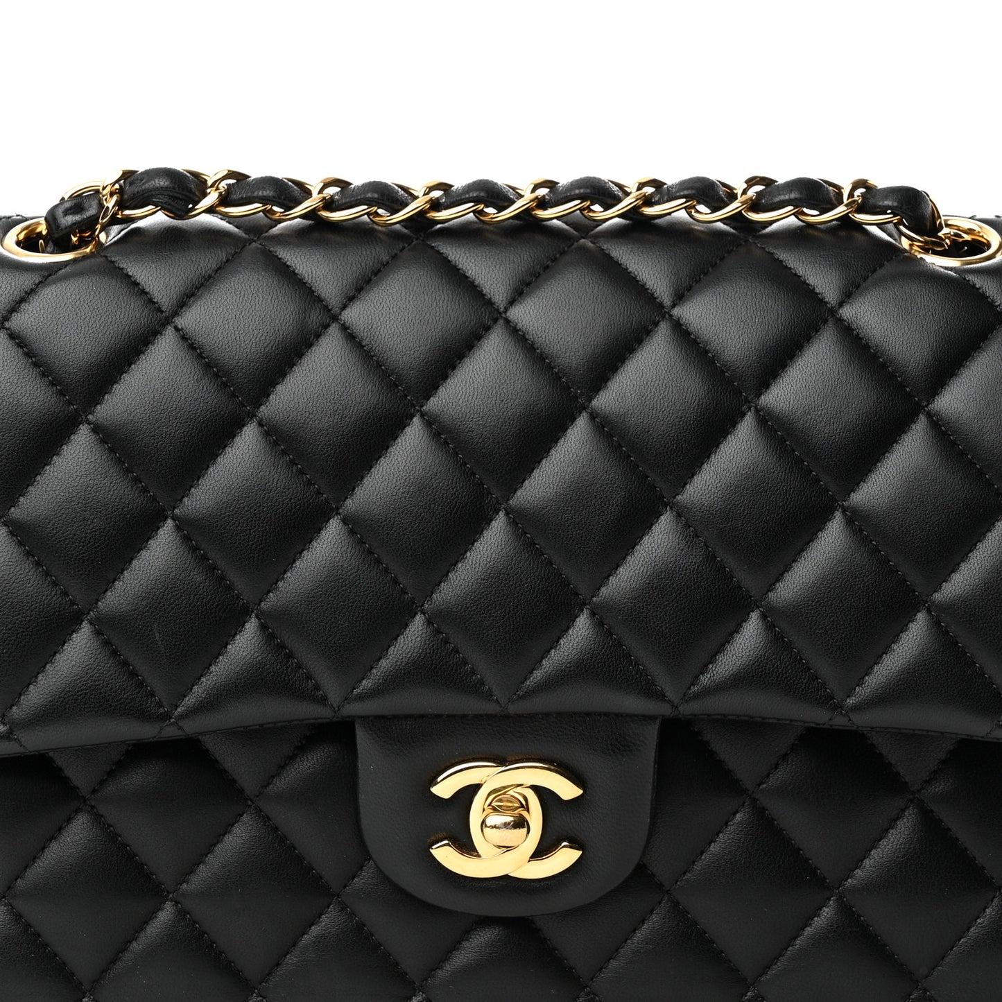 Lambskin Quilted Medium Double Flap Black
