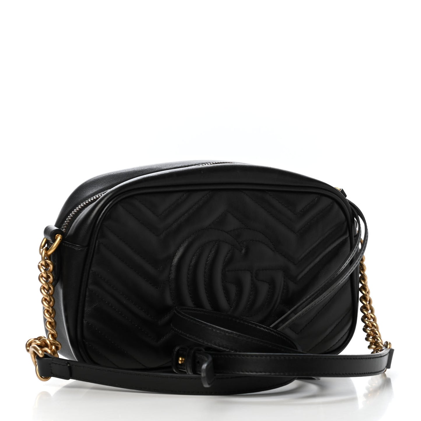Calfskin Matelasse Small GG Marmont Chain Shoulder Bag Black