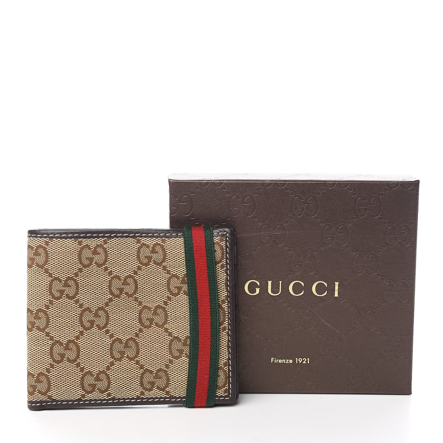 Monogram Web Band Bi-Fold Wallet Brown