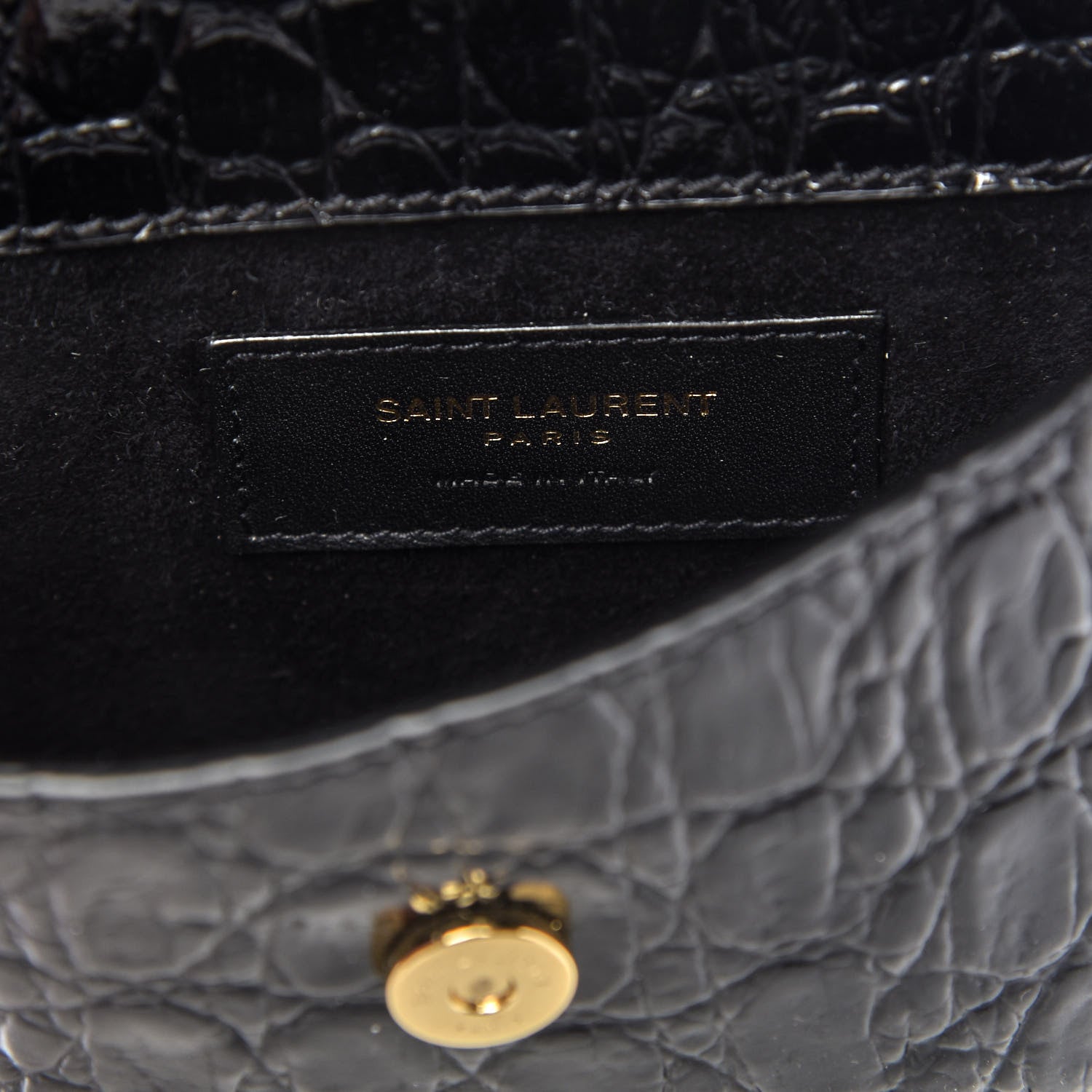 Saint Laurent Shiny Calfskin Crocodile Embossed Monogram Kaia Belt Bag Black 8 of 9