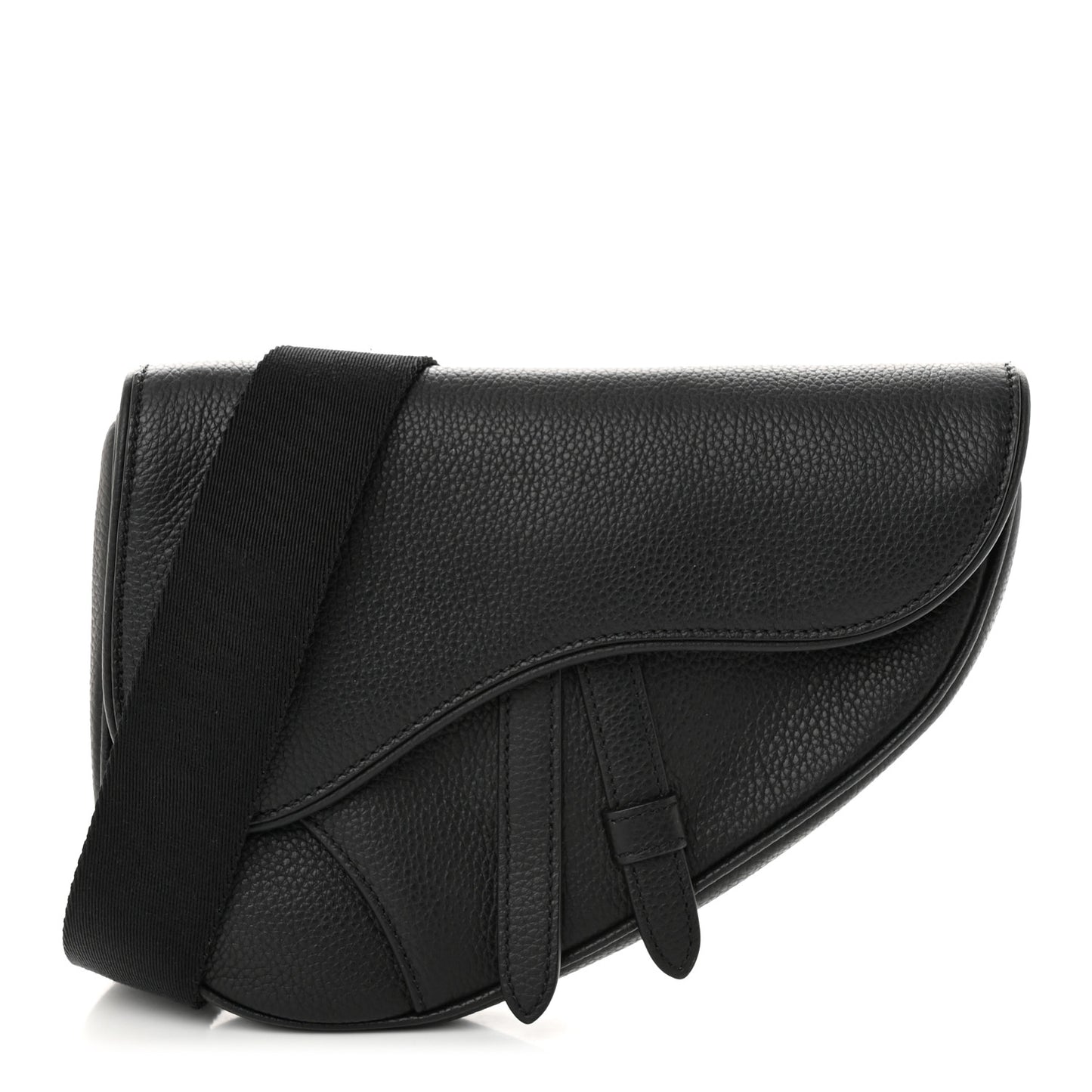 Grained Calfskin Mens Mini Saddle Bag Black