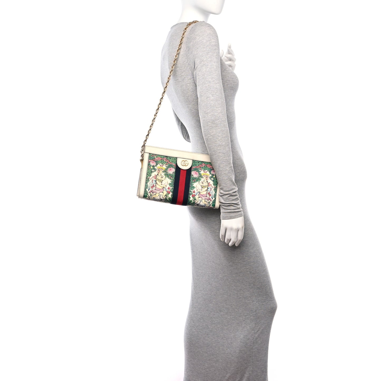 X YUKO HIGUCHI Canvas Calfskin GG Web Yuko Higuchi Print Small Ophidia Chain Shoulder Bag White