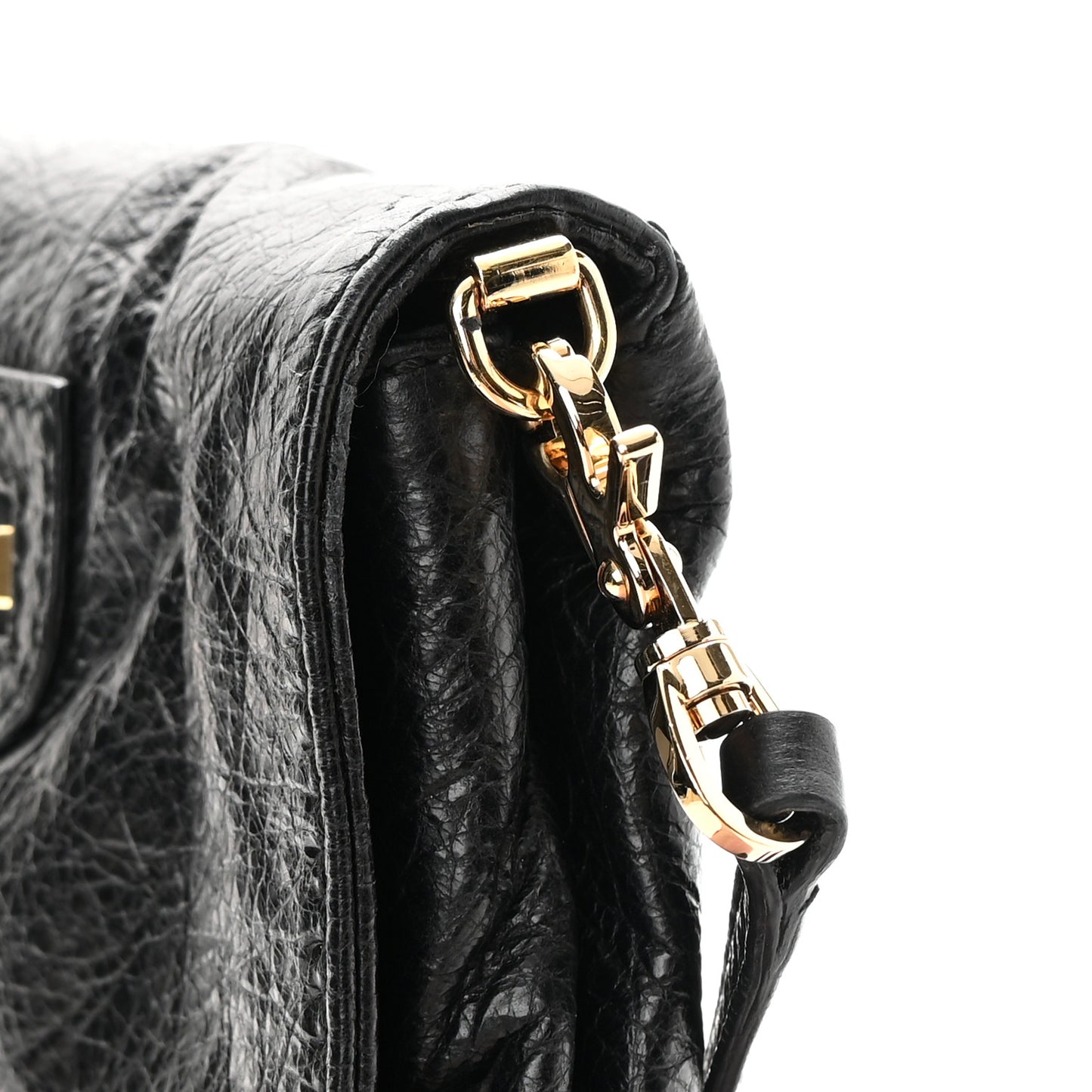 Agneau Giant 12 Gold Hardware Envelope Strap Clutch Black