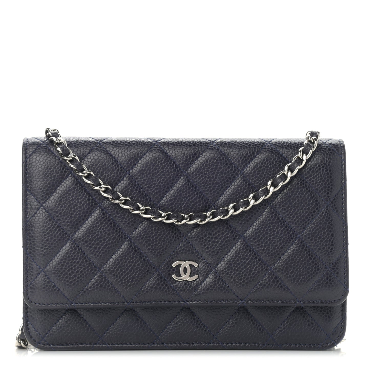 Caviar Quilted Wallet On Chain WOC Navy Blue