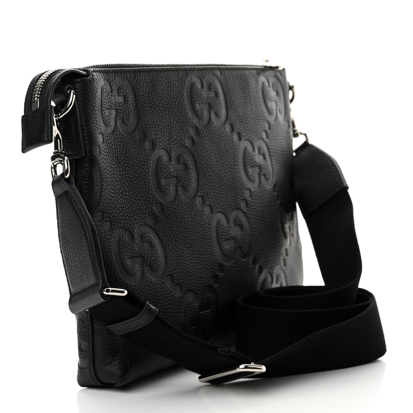 Piuma Calfskin Jumbo GG Embossed Medium Wristlet Messenger Bag Black