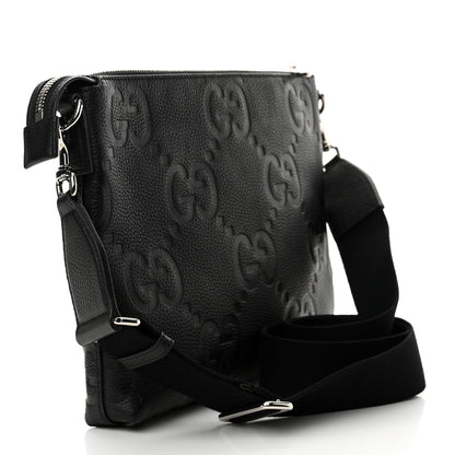 Gucci Piuma Calfskin Jumbo GG Embossed Medium Wristlet Messenger Bag Black 3 of 10