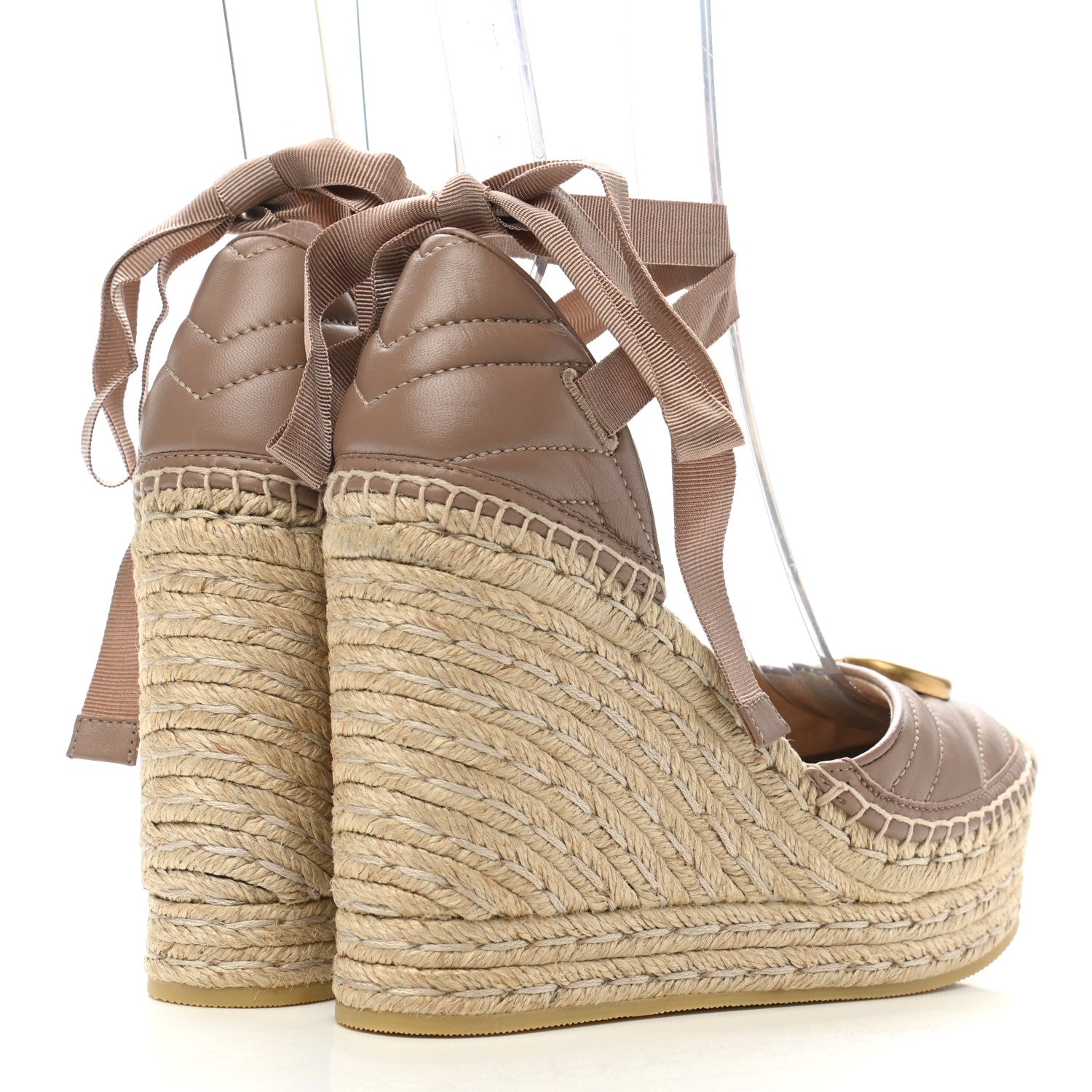 Gucci Nappa Matelasse GG Marmont Ankle Wrap Platform 35/120mm Espadrille Wedges 38.5 Porcelain Rose 4 of 10