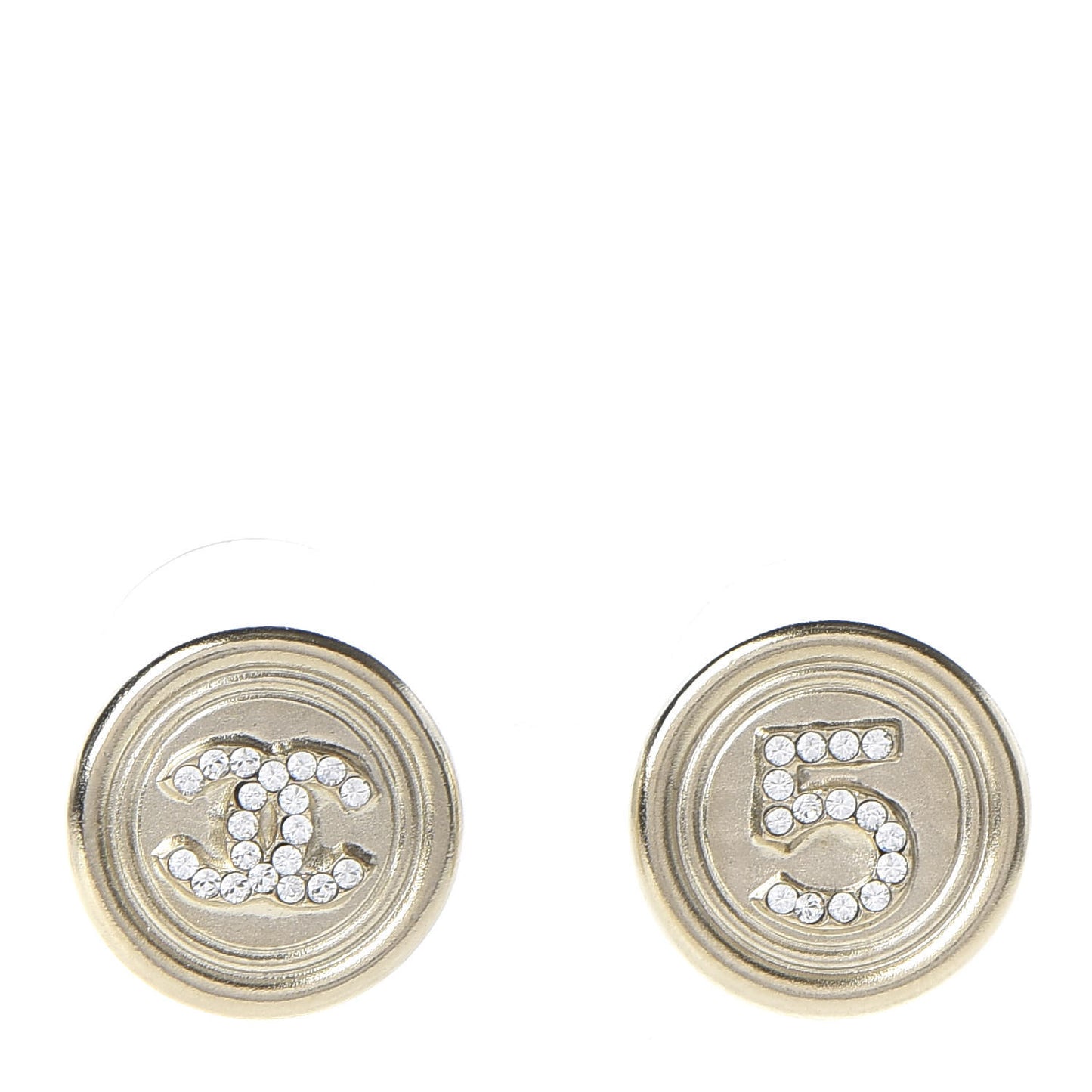 Crystal CC Round Earrings Light Gold