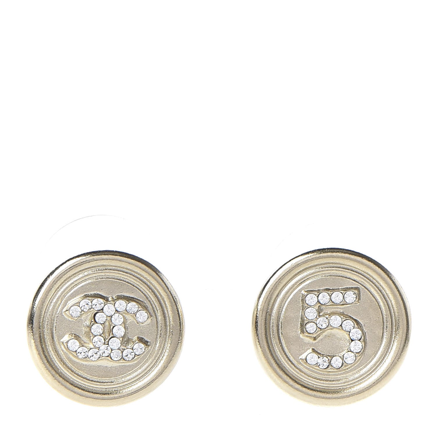 Chanel Crystal CC Round Earrings Light Gold 1 of 5