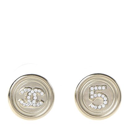 Chanel Crystal CC Round Earrings Light Gold 1 of 5