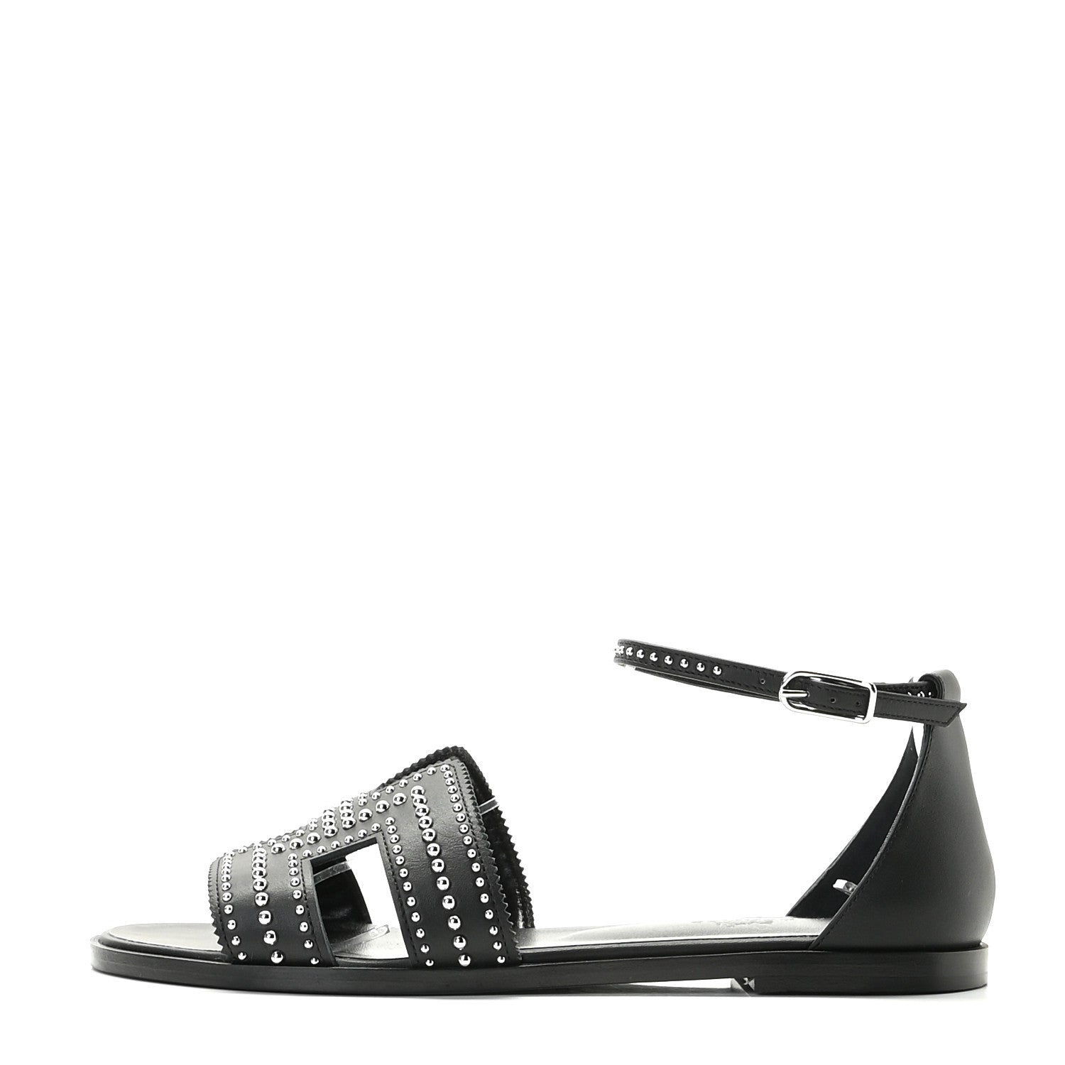 Hermes Calfskin Studded Santorini Sandals 38 Black 1 of 13