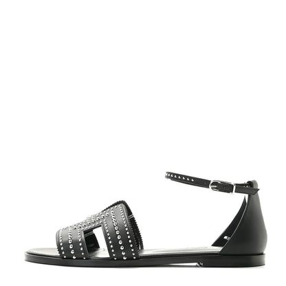 Hermes Calfskin Studded Santorini Sandals 38 Black 1 of 13